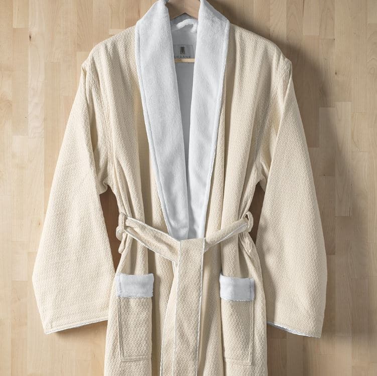 glow urbana luxury hotel spa robe with white shawl and jacquard weave