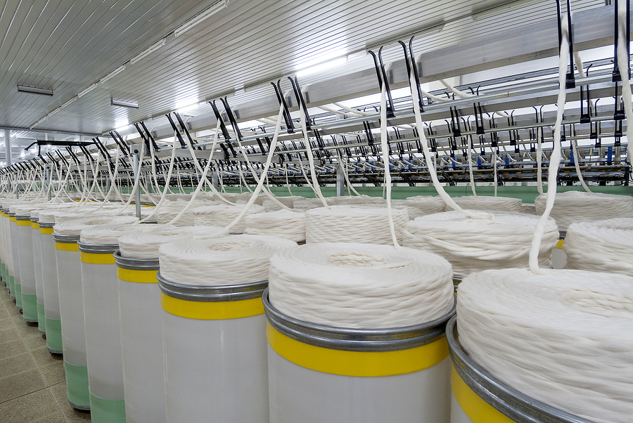 Deep perspective of textile cotton spinning machine in factory