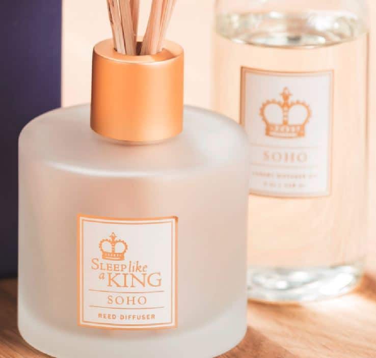 Sobel reed diffuser bottle with oil and reeds Soho aroma from Sleep Like a King collection