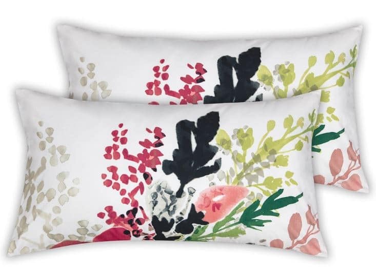 Two modern floral design pillows part of Sobel Euro-style floral comforter set