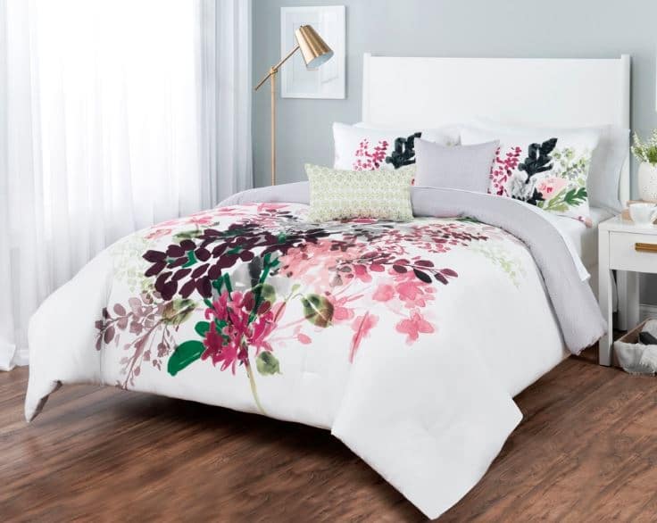 Sobel Westex floral bouquet luxury comforter set white with pink and green floral design