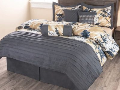 Sobel Westex Hana Dream comforter set in Asian pattern floral gold, blue and gray cover