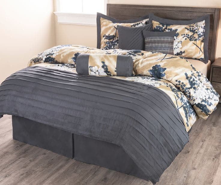 Sobel Westex Hana Dream comforter set in Asian pattern floral gold, blue and gray cover