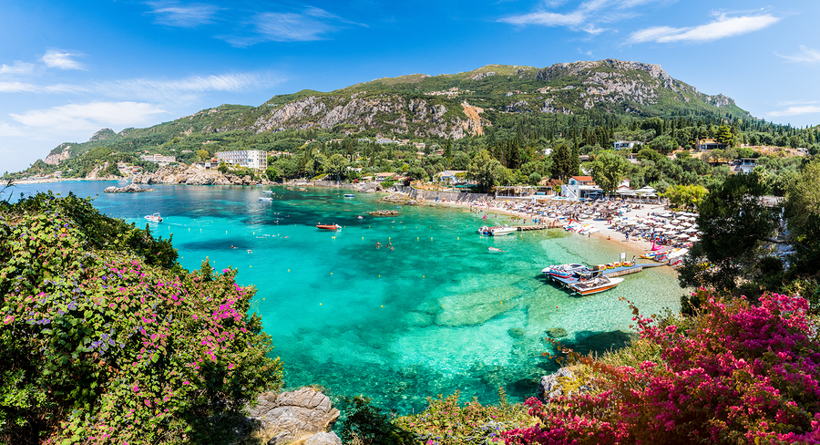 Vacation spot beautiful bay at Paleokastritsa on Corfu island, Greece