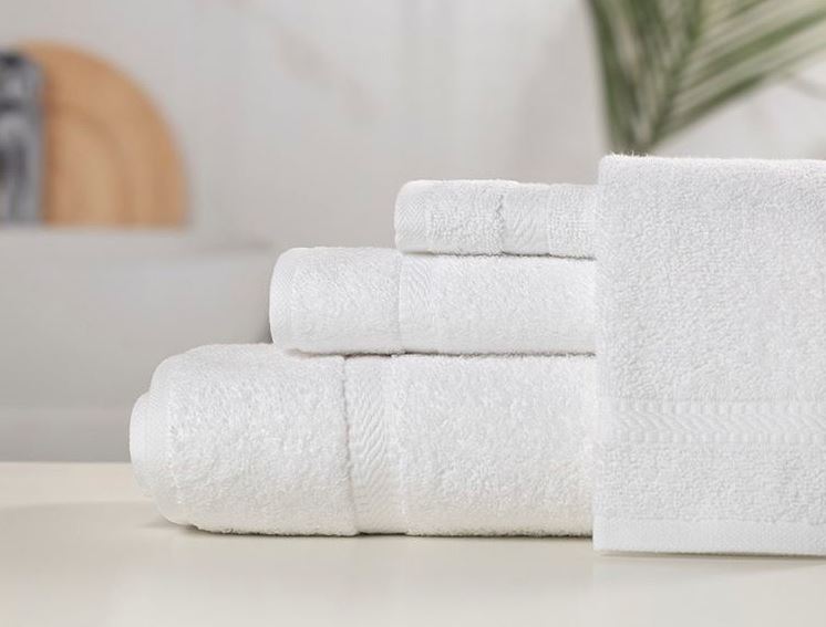 stack of white luxury Sobel Westex bath towels