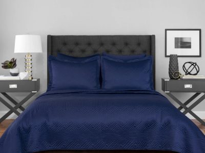 Lionel Richie Classic Navy Comforter Set in deep blues with matching pillowcases and shams
