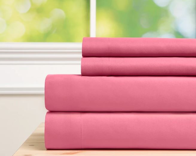 Sobel Westex Baltic line hot pink microfiber sheet set stacked set of four pieces - fitted sheet, top sheet, two pillowcases