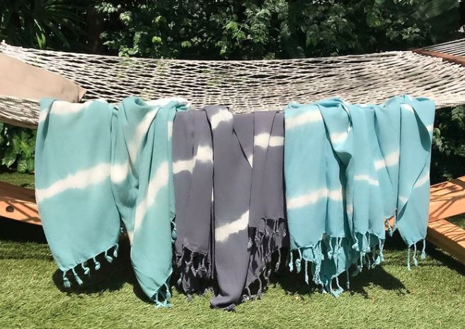 Casual beach tie die turkish towel cotton blue and white and gray and white