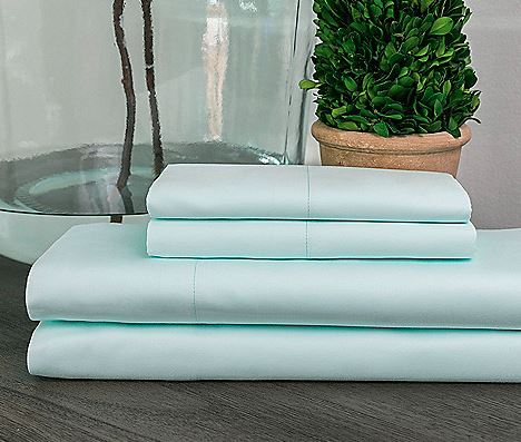 Sahara Nights best Egyptian Cotton Sheet set, light blue, folded and stacked