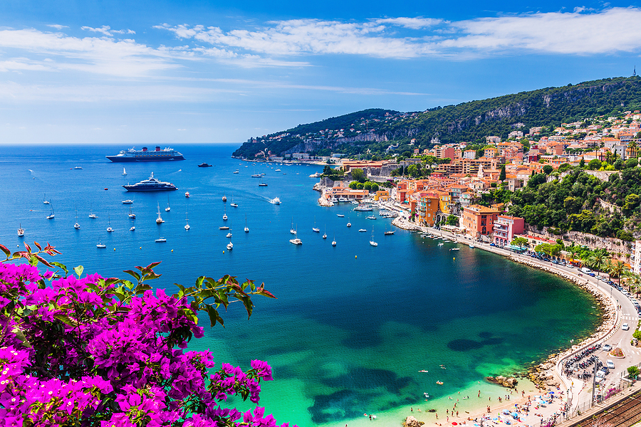 French coastal resort view of the coastline at Villefranche Sur Mer, France