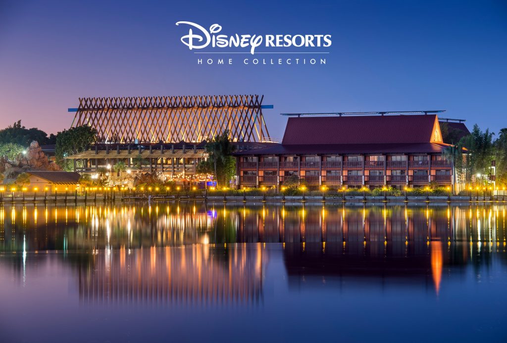Disney's Polynesian Resort at night with lights reflecting on the water