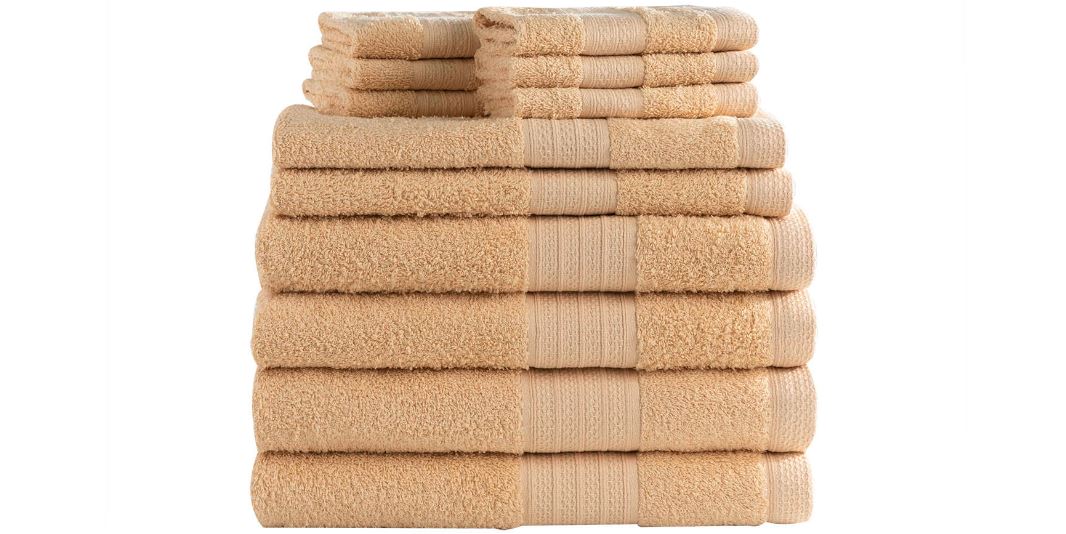 Sobel towel set in tan includes hand towels and soft face washcloths