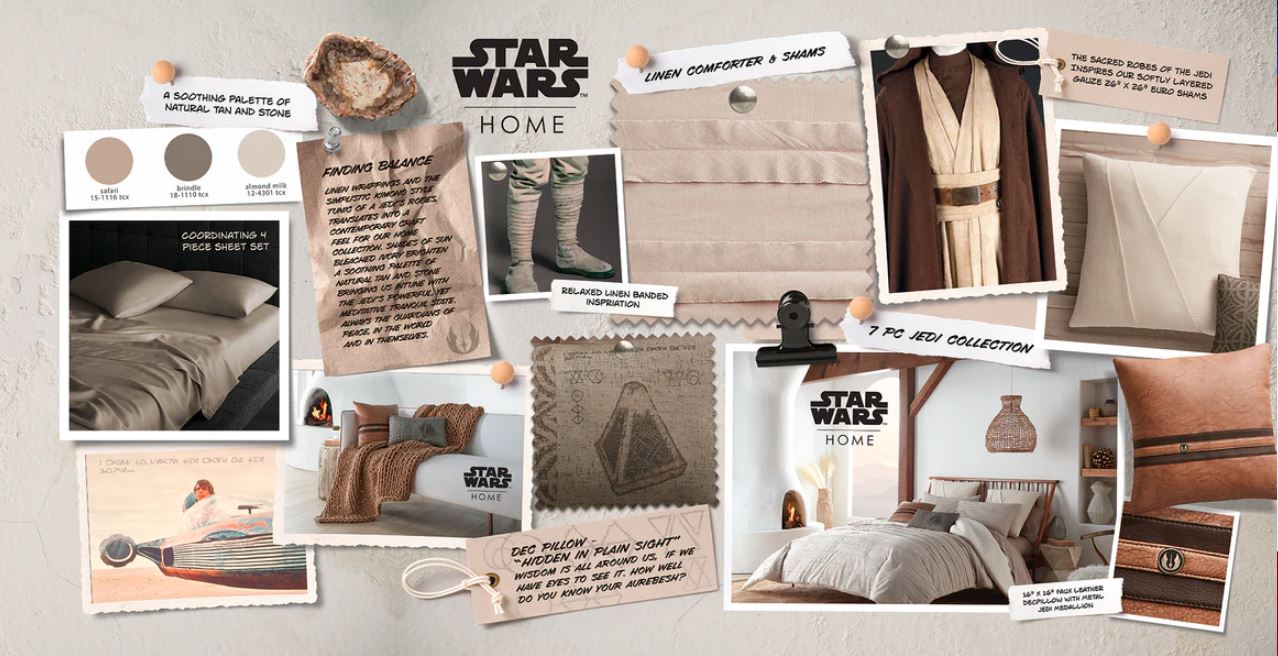 "Immerse yourself in the serene design and sophistication of our Jedi™ bedding set, as depicted in this exquisite concept board.
