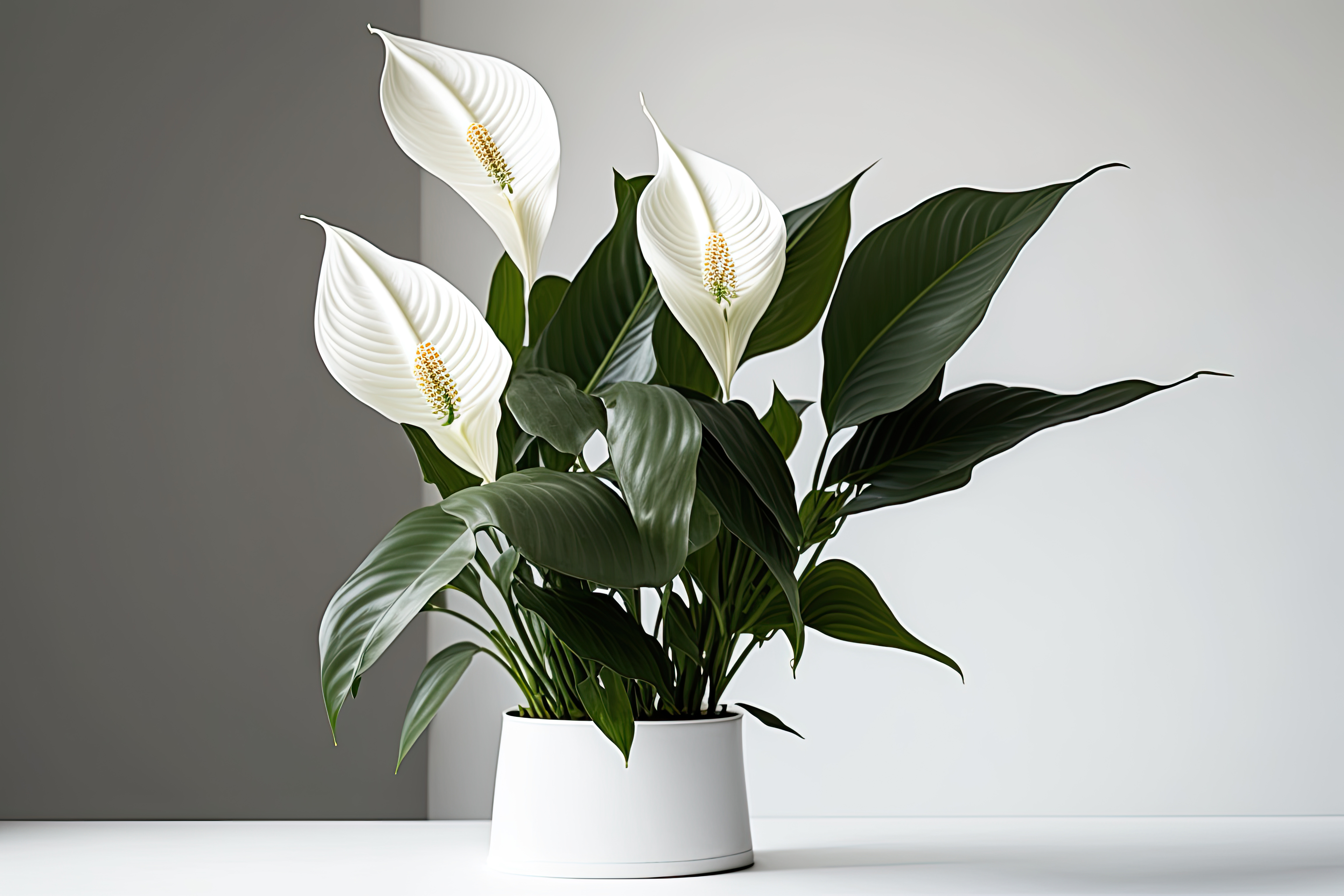 Peace Lily Plant: Serene white blooms and lush foliage for a tranquil bedroom atmosphere.